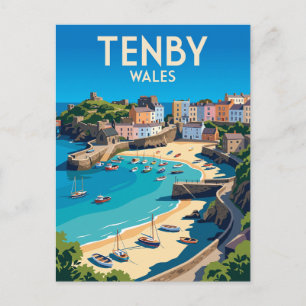 Tenby Hafen Wales Postkarte