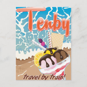 Tenby Pembrokeshire Eiscreme Cartoon Reise Postkarte