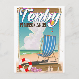 Tenby Pembrokeshire Strand Reiseplakat Postkarte