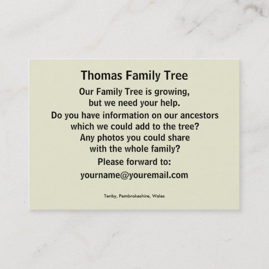 Tenby, Pembrokeshire, Wales Visitenkarte (Rückseite)