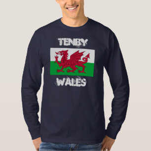 Tenby, Wales mit walisischer Flagge T-Shirt