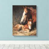 Tender Chestnut Mare and Foal Painting Leinwanddruck (Insitu (Holzboden))