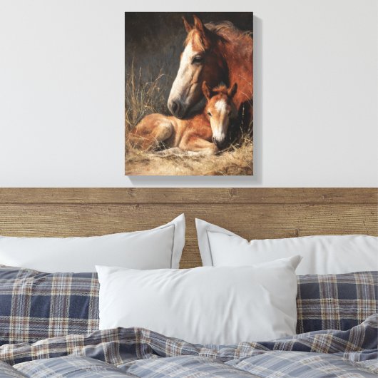 Tender Chestnut Mare and Foal Painting Leinwanddruck (Insitu (Schlafzimmer))