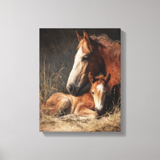Tender Chestnut Mare and Foal Painting Leinwanddruck (Vorderseite)