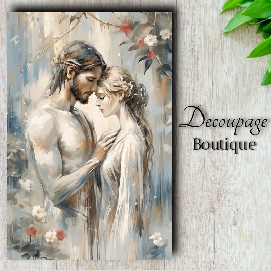 Tender Embrace Romance in Misty Blues Decoupage Seidenpapier
