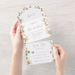 Tender Spring Wildblumen Watercolor Berry Wedding All In One Einladung