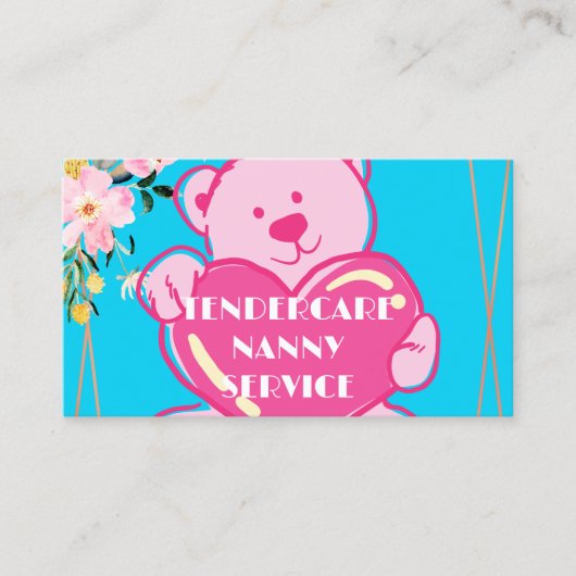 Tendercare Nanny Service Blue & Pink Teddy Bear Visitenkarte (Vorderseite)