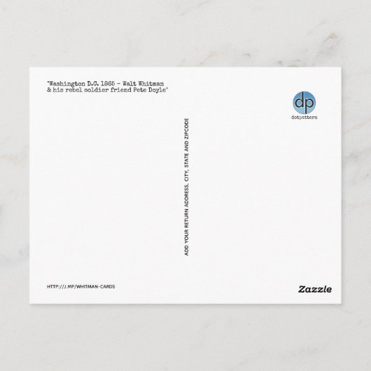 "Tenderest Lover" Walt Whitman und Peter Doyle Postkarte (Rückseite)