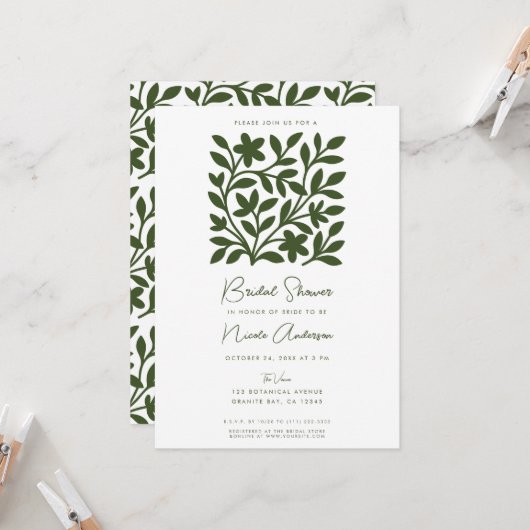 Tendril Garden Green Vine Brautparty Einladung (Vorderseite/Rückseite Beispiel)