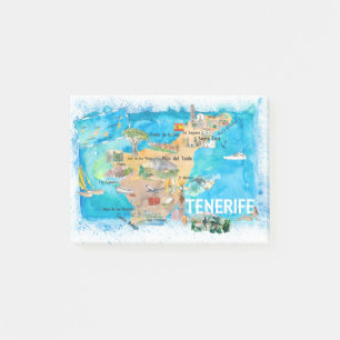 Tenerife Canarias Spanien Illustrierte Karte mit L Post-it Klebezettel
