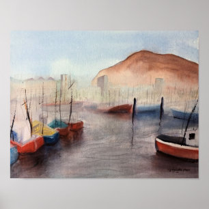 Tenerife, Harbour  WATERCOLOUR Poster