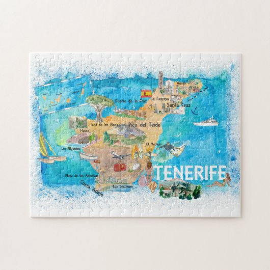 Teneriffa Canarias Spanien Illustrierte Karte Puzzle (Horizontal)
