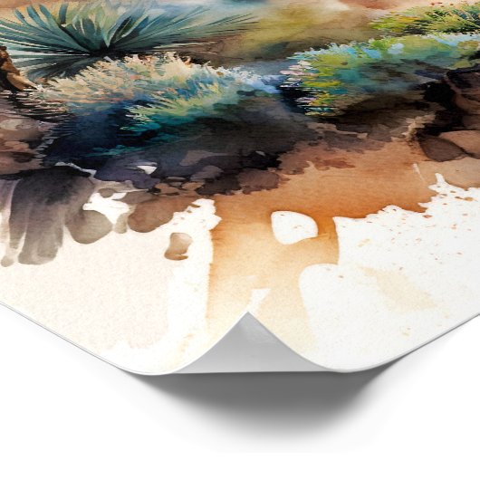 Teneriffa Kanarische Inseln Strand Wasserfarbe Poster (Ecke)