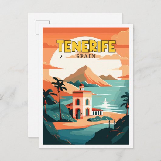 Teneriffa Spanien Vintage Illustration Postkarte (Vorne/Hinten)