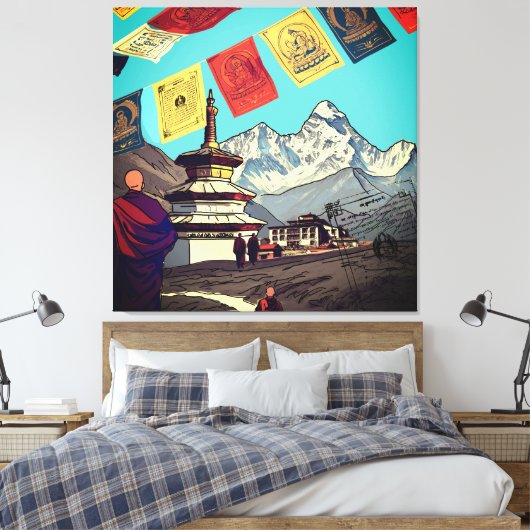 Tengboche Monastery Everest View Artwork Leinwanddruck (Insitu (Schlafzimmer))