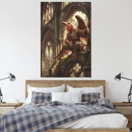 Tengu auf der verwüsteten Kathedrale sitzend Leinwanddruck