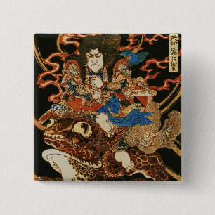Tenjiku Tokubei Riding Giant Toad Kuniyoshi Fine Button