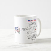 Tennessee American Staat auf einer Karte und nützl Kaffeetasse (VorderseiteRechts)