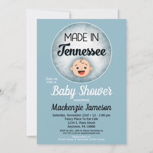 Tennessee Babydusche Funny Blue Boys Einladung (Vorderseite)