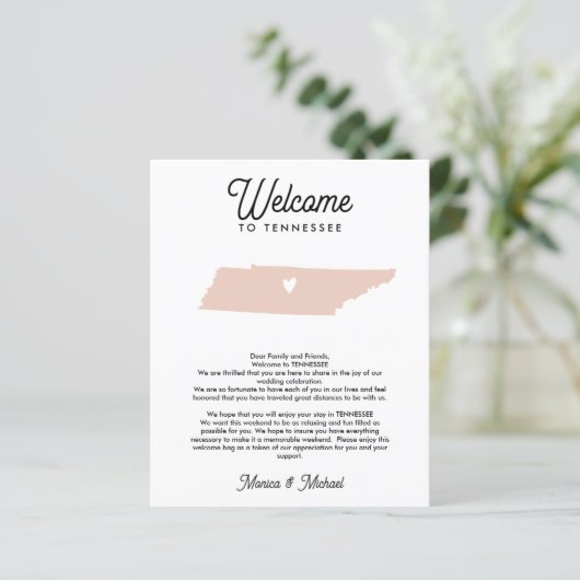 TENNESSEE Begrüßungsschreiben Unterkunft JEDE FARB (Stehend Vorderseite)
