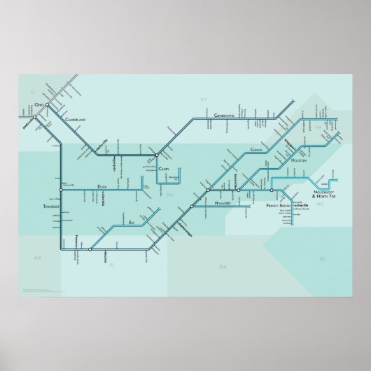 Tennessee & Cumberland Flüsse 30" x 20" Poster (Vorne)