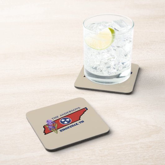 Tennessee Flag & Blume Lila Iris-Eigener Text Getränkeuntersetzer (Rechte Seite)