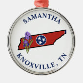 Tennessee Flag & Blume Lila Iris-Eigener Text Ornament Aus Metall (Vorne)