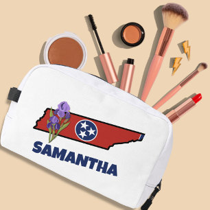 Tennessee Flag & Blume Lila Iris-Eigener Text Waschbeutel