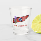 Tennessee-Flag mit Staat-Blume Iris benutzerdefini Schnapsglas (Vorderseite)