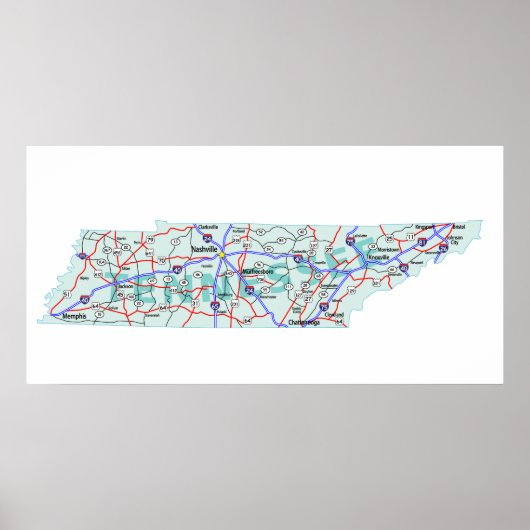 Tennessee Interstate Map drucken Poster (Vorne)