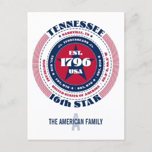 Tennessee, Nashville, TN, Patriotic, Monogram Postkarte