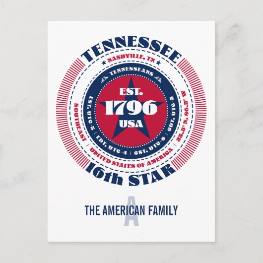 Tennessee, Nashville, TN, Patriotic, Monogram Postkarte (Vorderseite)