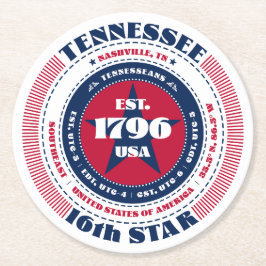 Tennessee Red White Blue Typografie Runder Pappuntersetzer