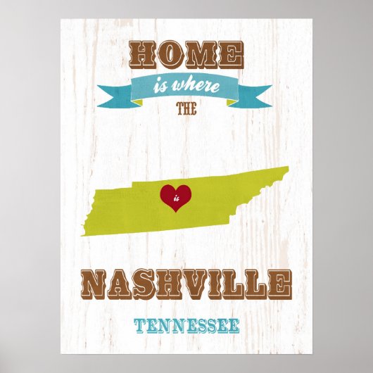 Tennessee Staat Karte Liebe Nash & Spa Poster (Vorne)