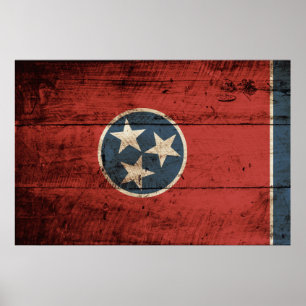 Tennessee Staatsflagge auf Altholzkörner Poster