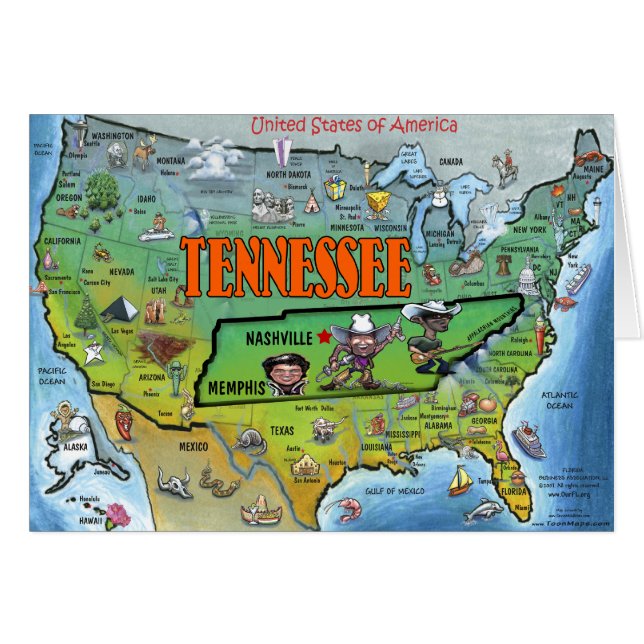 Tennessee USA Karte (Vorderseite (Horizontal))
