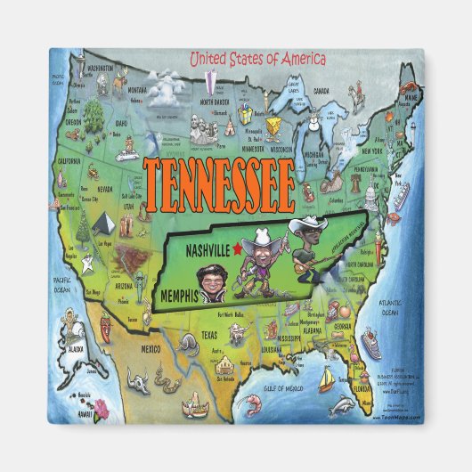 Tennessee USA Karte Magnet (Vorne)