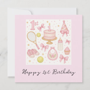 Tennis 1. Geburtstag eines kleinen Mädchen pinkfar Karte
