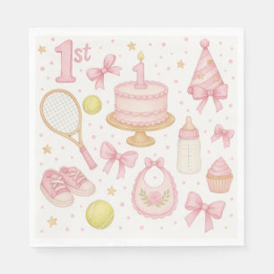 Tennis 1. Geburtstag eines kleinen Mädchen pinkfar Serviette