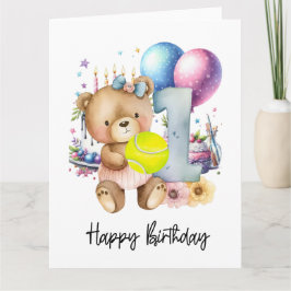 Tennis 1. Geburtstag für Baby Girl Pink Thema Karte