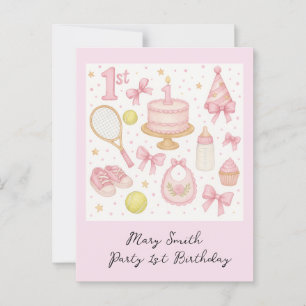 Tennis 1. Geburtstag für Baby Mädchen Pink Ton Sch Postkarte