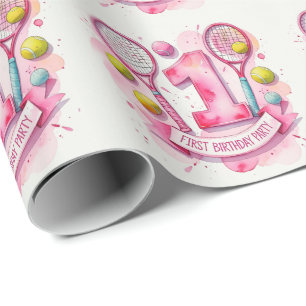Tennis 1. Geburtstag für Mädchen in Rosa Geschenkpapier