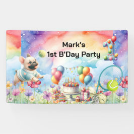 Tennis 1. Geburtstag Party für Hunde Lover Banner