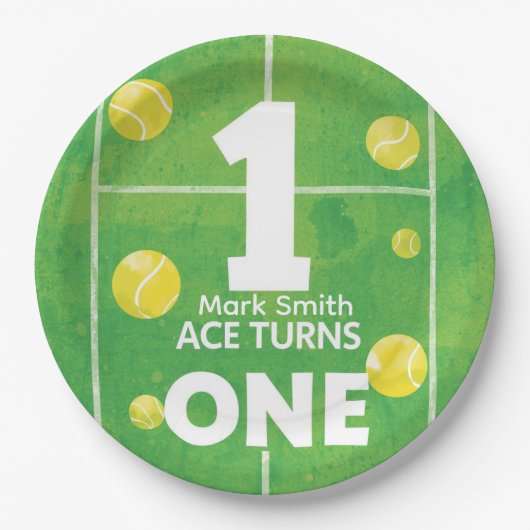 Tennis 1st Birthday on court Pappteller (Vorderseite)