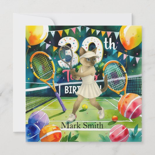 Tennis 30. Geburtstag für siamesische Katzen-Liebh Einladung (Vorderseite)