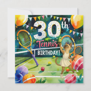 Tennis 30. Geburtstag für siamesische Katzen-Liebh Feiertagskarte