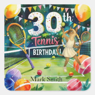 Tennis 30. Geburtstag für siamesische Katzen-Liebh Quadratischer Aufkleber