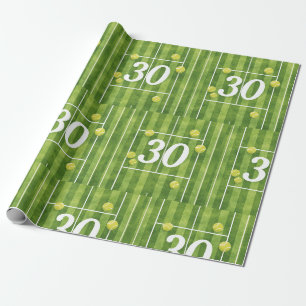 Tennis 30. Geburtstag mit Bällen auf dem Spielfeld Geschenkpapier