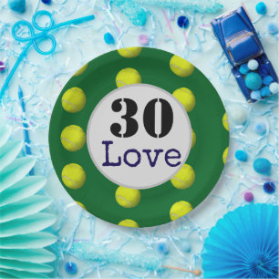 Tennis 30. Geburtstag Tennisball und Liebe Nummer Pappteller
