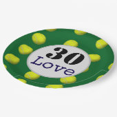 Tennis 30. Geburtstag Tennisball und Liebe Nummer Pappteller (Schrägansicht)